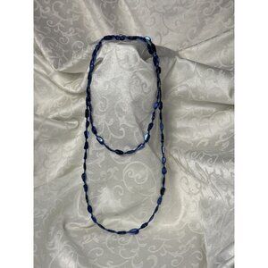 Cobalt Blue Long Beaded Necklace Layering Costume Jewelry EUC 55in. Length